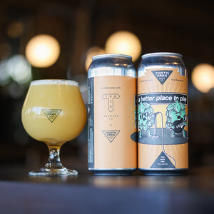 photo of A Better Place to Play TDH Hazy Triple IPA cans beside a glass of beer