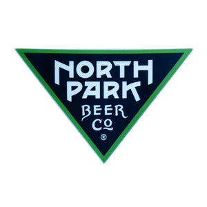 NPBC triangle logo sticker in brown, green and cream.