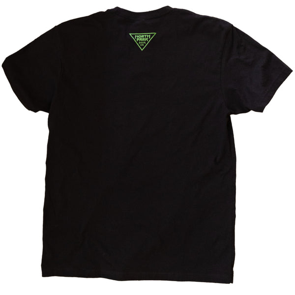 Black t-shirt with small NPBC triangle logo on the back nape.